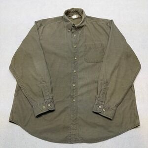 LL Bean Corduroy Shirt Mens Large Green Long Sleeve Button Down Vintage 90s
